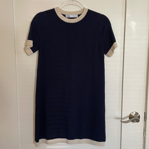 ZARA WOMENS SHORT PLAIN KNIT DRESS IN NAVY/ECRU-SIZE SMALL - Picture 6 of 10